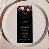 Rustic Black Botanical Wedding Dinner Menu Kaart