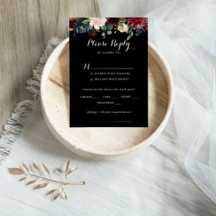 Rustic Black Botanical Wedding Menu Keuze RSVP