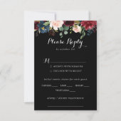 Rustic Black Botanical Wedding Menu Keuze RSVP (Voorkant)