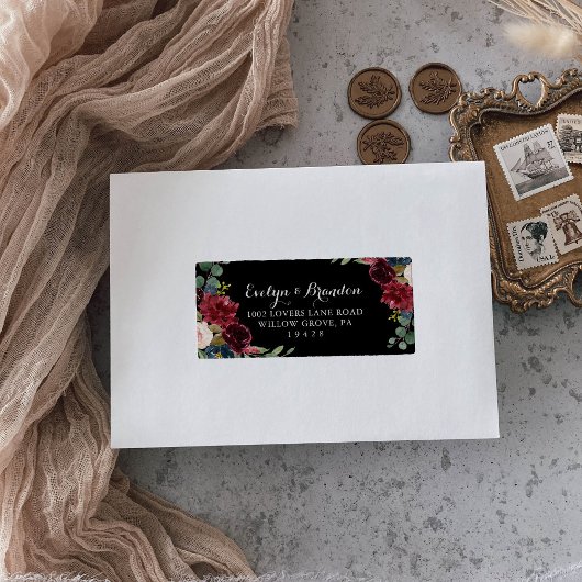 Rustic Black Botanical Wedding RSVP-adreslabel Etiket
