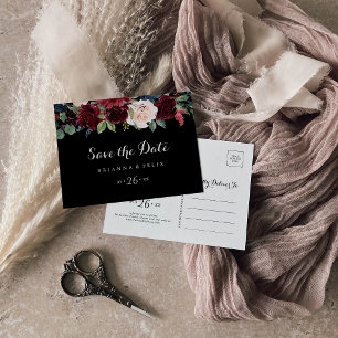 Rustic Black Botanical Wedding Save the Date Briefkaart