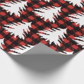 Rustic Black Buffalo Check Geplakte Witte Bomen Cadeaupapier (Hoek)