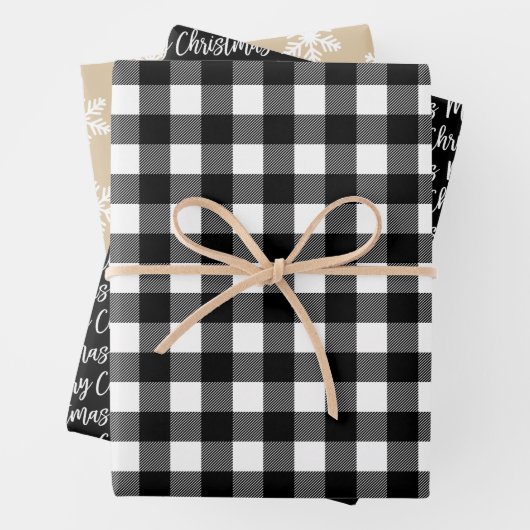 Rustic Black Buffalo Pset Merry Kerstmis Pattern Inpakpapier Vel (In situ)