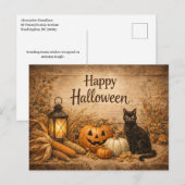 Rustic Black Cat Corn Halloween Feestdagenkaart (Voorkant / Achterkant)