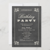 Rustic Black Chalkboard 30th Birthday Party Kaart (Voorkant)