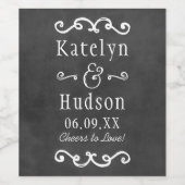 Rustic Black Chalkboard Script Monogram Weddenscha Wijn Etiket (Enkel label)
