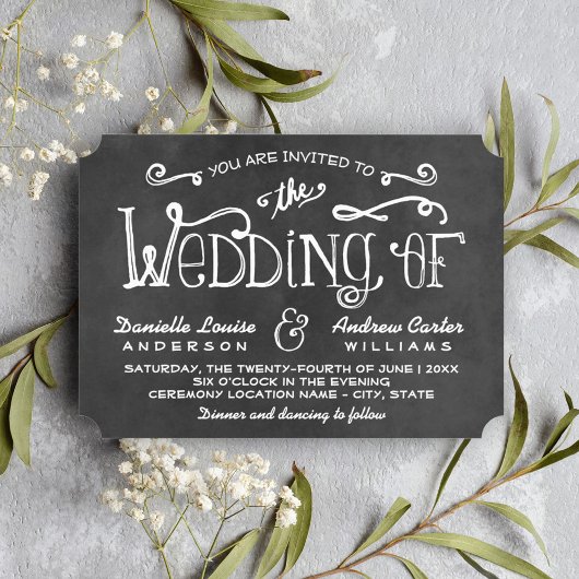 Rustic Black Chalkboard Script Weddenschap Kaart