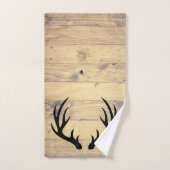 Rustic Black Deer Antlers & Farmhouse Wood Planks Bad Handdoek (Handdoek)