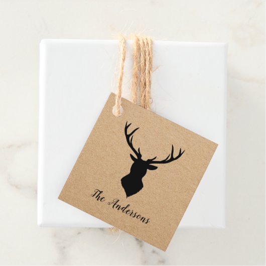 Rustic Black Deer | Kraft | Familienaam Bedankjes Labels (In situ)