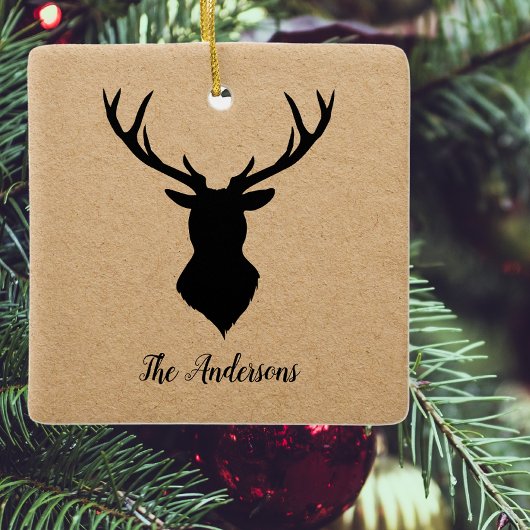Rustic Black Deer | Kraft | Familienaam Keramisch Ornament
