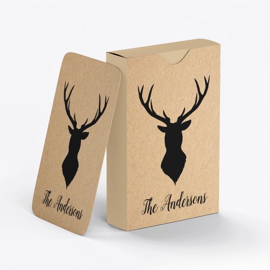 Rustic Black Deer | Kraft | Familienaam Pokerkaarten