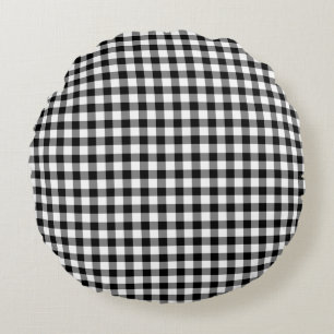 Rustic Black en White Gingham geblazen patroon Rond Kussen