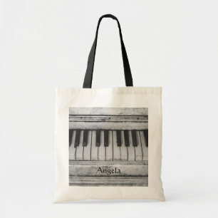 Rustic Black en White Piano-toetsenbordtoetsen Tote Bag