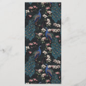 Rustic Black Floral Peacock Bird Menu Mariage (Dos)