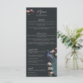 Rustic Black Floral Peacock Bird Menu Mariage (Debout devant)