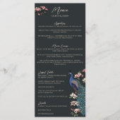 Rustic Black Floral Peacock Bird Menu Mariage (Devant)