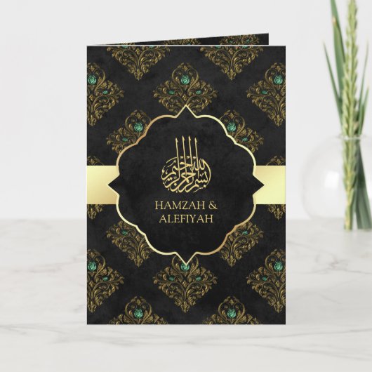  Rustic Black Gold Damask moslim Weduwschap (Voorkant)
