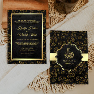  Rustic Black Gold Filigree Muslim Wedding Kaart