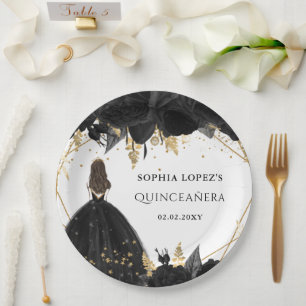 Rustic Black Gold Floral Princess Quinceanera Papieren Bordje