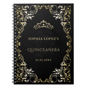 Rustic Black Gold Princess Tiara Quinceanera Notitieboek