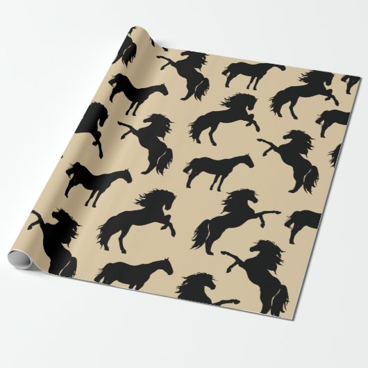 Rustic Black Horse Silhouettes & Taupe Cadeaupapier (Uitgerold)