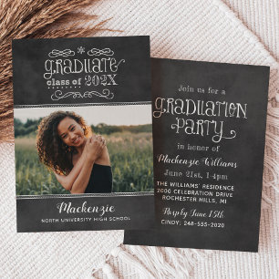 Rustic Black Krijtbord 2025 Afstuderen Fotofeest Kaart