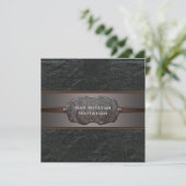 Rustic Black Leather Bar Mitzvah Kaart (Staand voorkant)