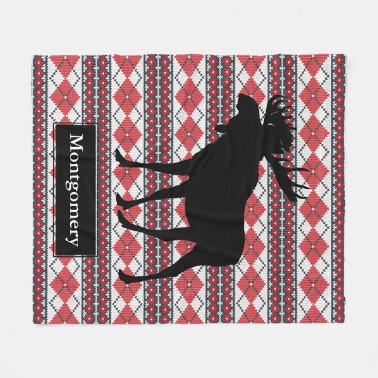 Rustic Black Moose Fair Isle Pattern Fleece Deken (Voorkant (Horizontaal))