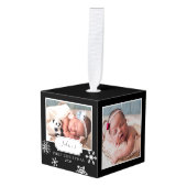 Rustic Black Photo Collage Snow Kubus Ornament (Voorkant hoekig)