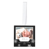 Rustic Black Photo Collage Snow Kubus Ornament (Voorkant)