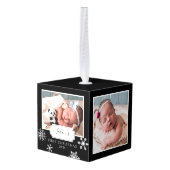 Rustic Black Photo Collage Snow Kubus Ornament (Achter hoekig)