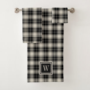Rustic Black Pset Pattern met Monogram Bad Handdoek