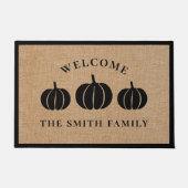 Rustic Black Pumpkins Familienaam Welkom Deurmat (Voorkant)
