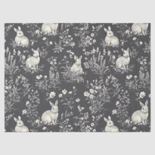 Rustic Black Rabbit Botanical Toile Patroon Tissuepapier