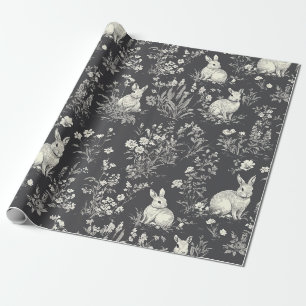 Rustic Black Rabbit Botanicale Toile-patroon Cadeaupapier