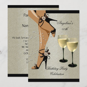 Rustic Black Shoes Wine Glass Birthday Party Kaart