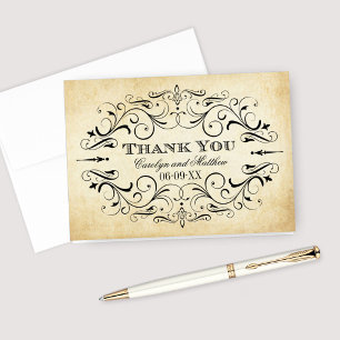 Rustic Black Vlourish Parchment Wedding Bedankkaart