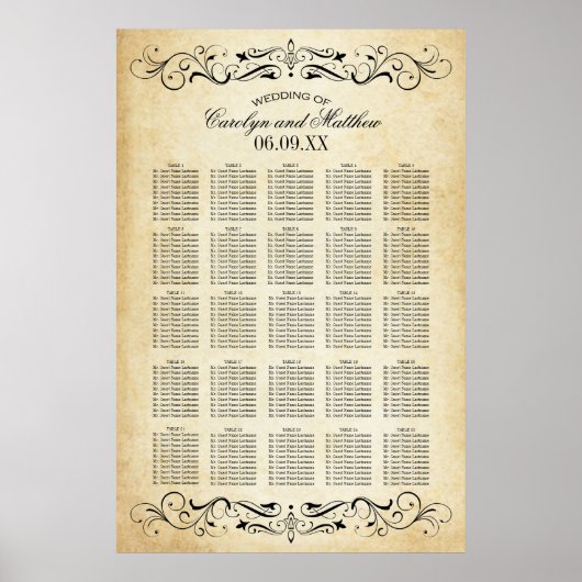  Rustic Black Vlourish Parchment Wedding Poster (Voorkant)