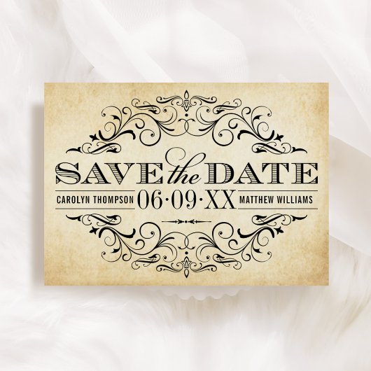 Rustic Black Vlourish Parchment Wedding Save The Date