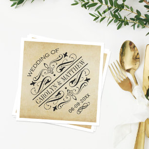  Rustic Black Vlourish Parchment Wedding Servetten