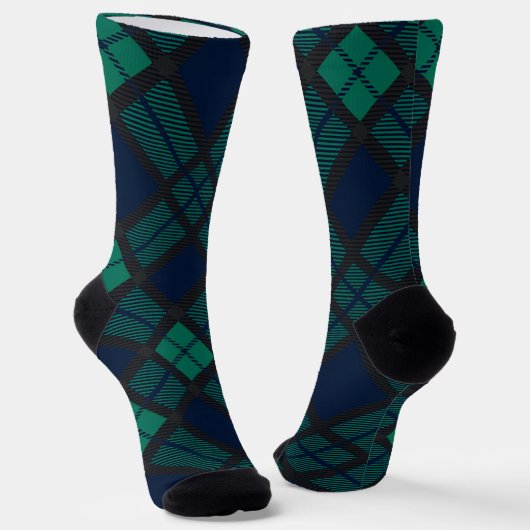Rustic Black Watch Plaid Green Blue Tartan Sokken (Gebogen)