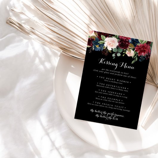 Rustic Black Wedding Kissing Menu Game Kaart