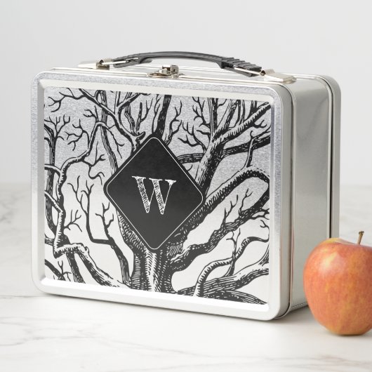 Rustic Black White Abstract Tree Branches Monogram (In situ)