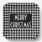 Rustic Black & White Buffalo Plaid Merry Christmas Papieren Bordje (Voorkant)