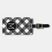 Rustic Black White Buffalo Plaid Pattern Monogram Bagagelabel (Voorkant horizontaal)