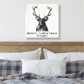 Rustic Black White Deer Kerst Monogram Canvas Afdruk (Insitu (Slaapkamer))