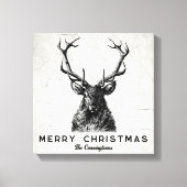 Rustic Black White Deer Kerst Monogram Canvas Afdruk (Voorkant)
