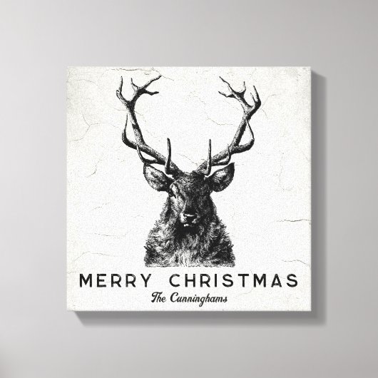 Rustic Black White Deer Kerst Monogram Canvas Afdruk (Voorkant)