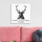 Rustic Black White Deer Kerst Monogram Canvas Afdruk (Insitu (Woonkamer))