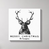 Rustic Black White Deer Kerst Monogram Canvas Afdruk (Voorkant)